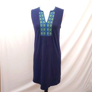 J. Crew Sleeveless Shift Summer Dress Embroidered Details Navy Women's Sz Small